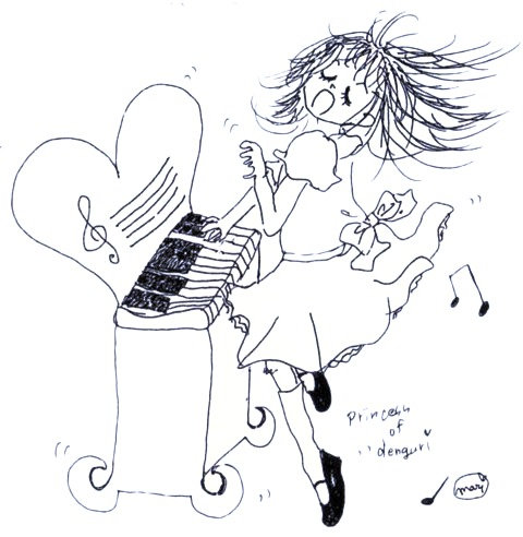 ピアノを弾く女の子のイラスト / Drawing of a girl playing the piano